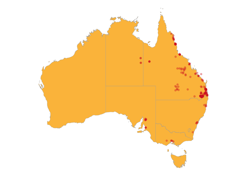 Map of Australia showing location of Palliative Care ECHO attendees